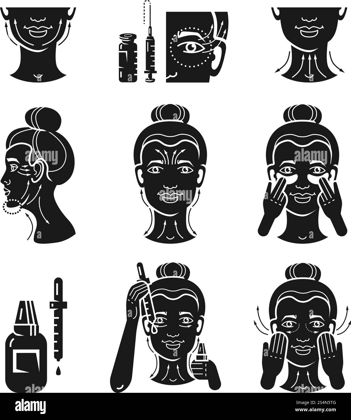 Set di icone facciali sollevabili. Semplice set di icone del vettore facciale sollevabili per la progettazione Web su sfondo bianco. Set di icone facciali sollevabili, stile semplice Illustrazione Vettoriale