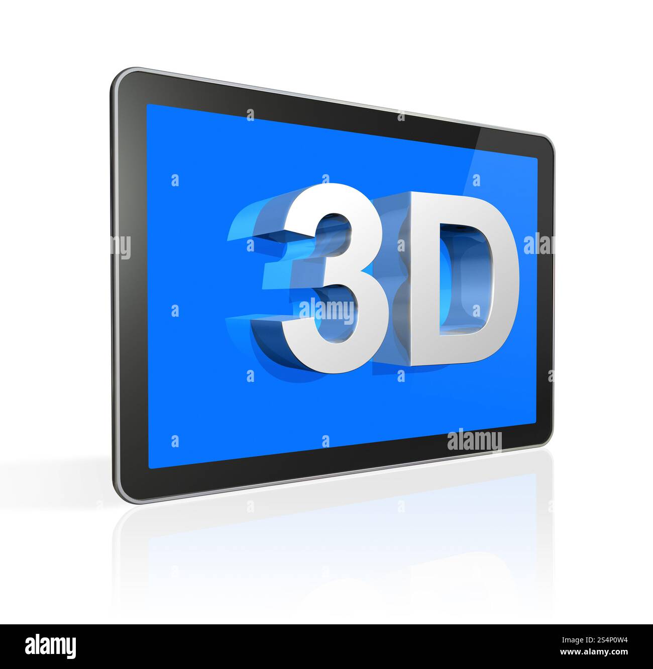 Schermo televisivo tridimensionale con testo 3D. isolato sul bianco con 2 tracciati di ritaglio: uno per la scena globale e uno per lo schermo. 3D. Foto Stock