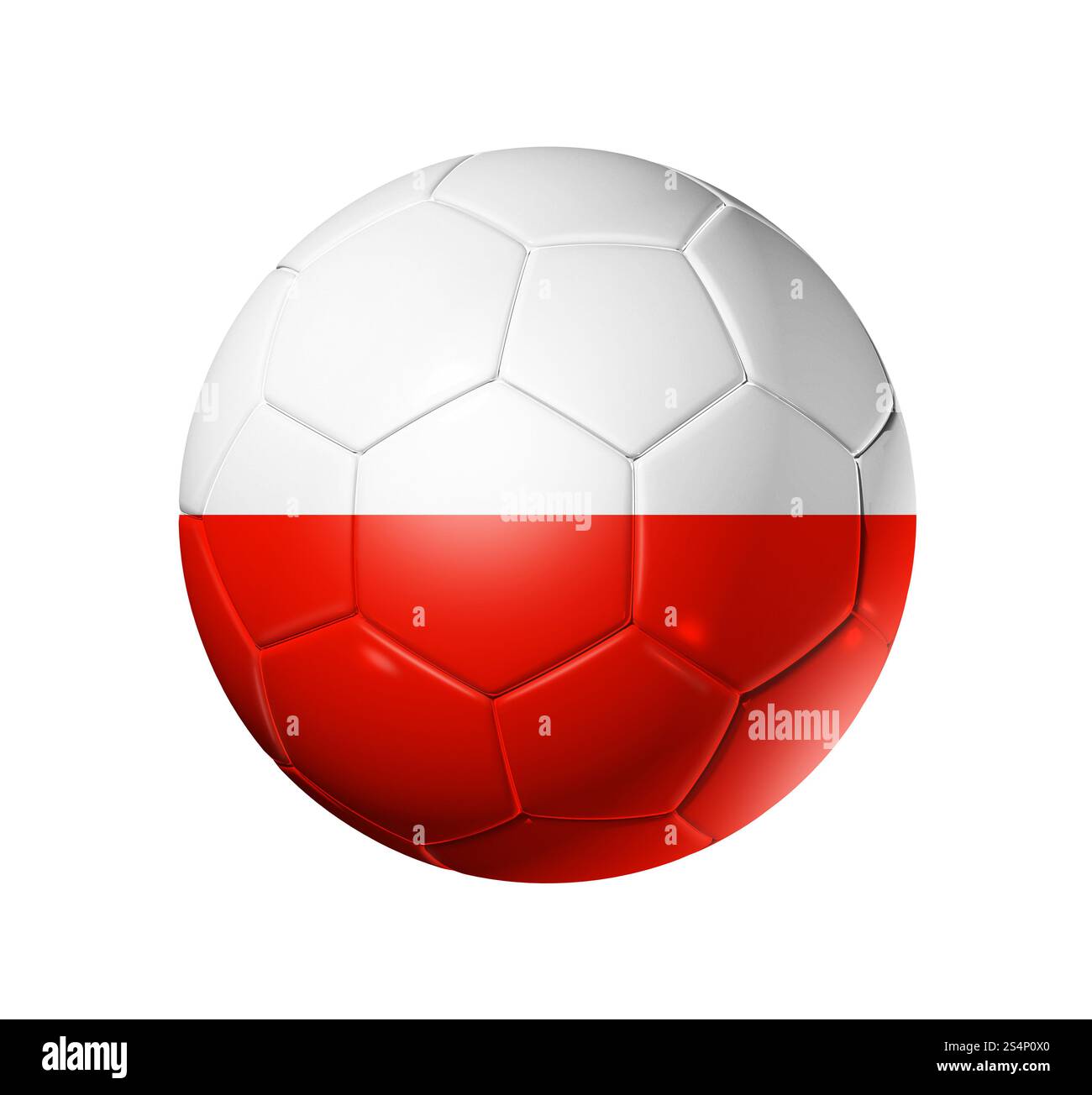 Pallone da calcio 3D con bandiera polacca. isolato su bianco con percorso di ritaglio. Pallone da calcio con bandiera polacca Foto Stock