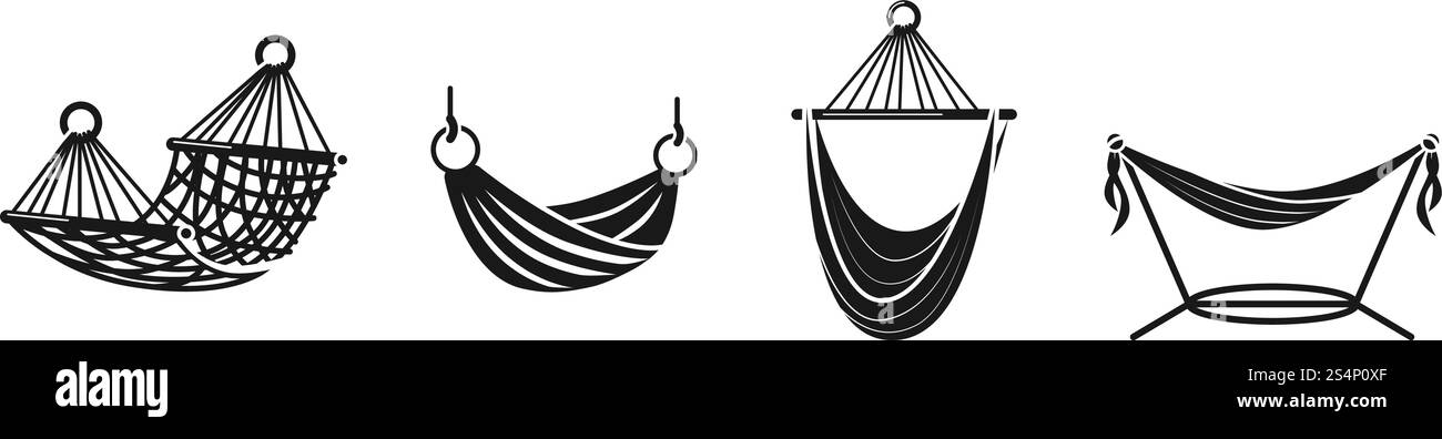 Set di icone dell'amaca. Semplice set di icone vettoriali per il web design su sfondo bianco. Set di icone dell'amaca, stile semplice Illustrazione Vettoriale