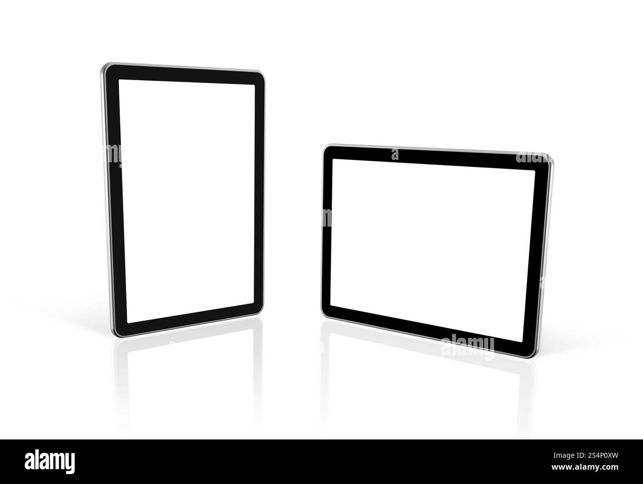 Due computer 3D, tablet pc digitale, schermo tv, isolato sul bianco con 2 tracciati di ritaglio: Uno per lo schermo e uno per la scena globale. Due computer 3D, Foto Stock