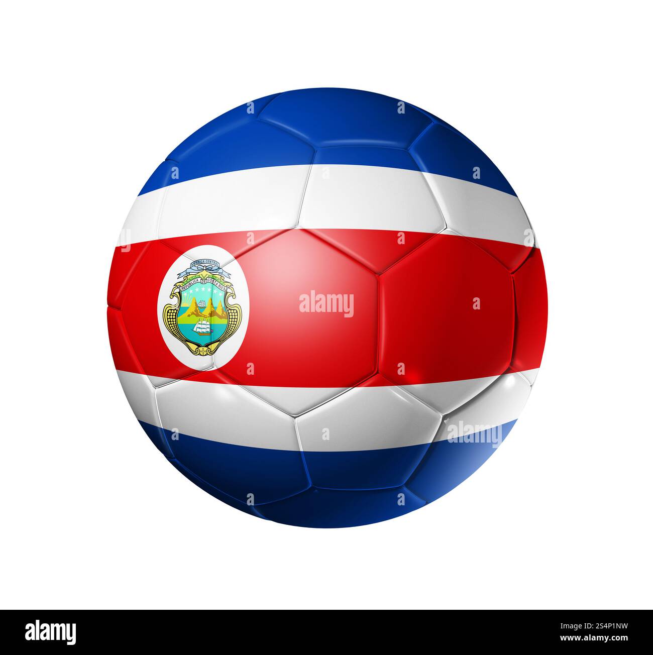 Pallone da calcio 3D con bandiera della squadra del Costa Rica. isolato su bianco con percorso di ritaglio. Pallone da calcio con bandiera della Costa Rica Foto Stock