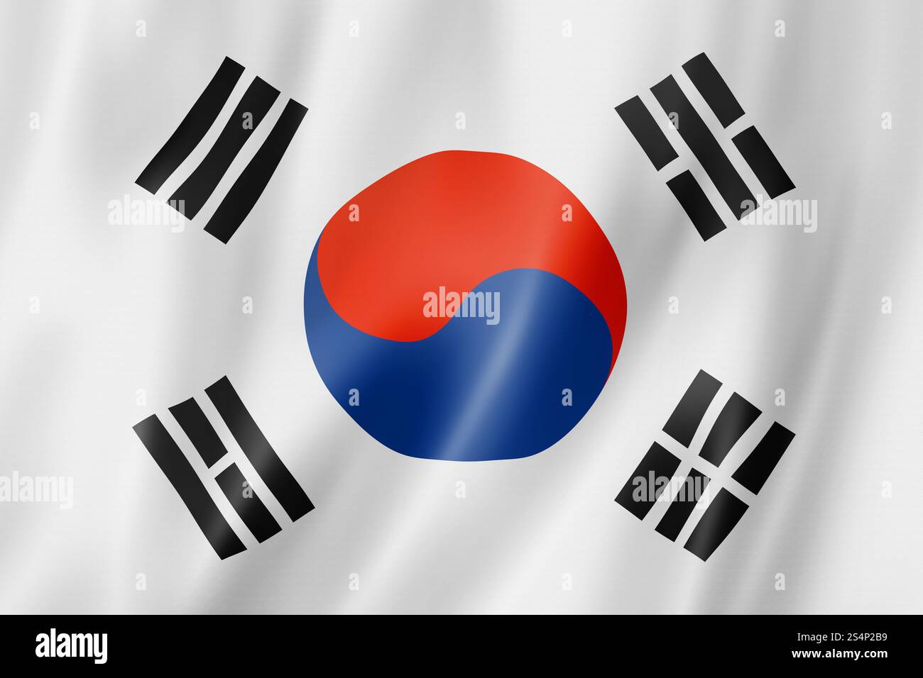 Bandiera della Corea del Sud, resa tridimensionale, texture in raso. Bandiera sudcoreana Foto Stock