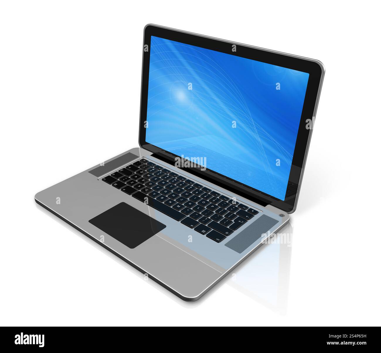 Computer portatile 3D isolato sul bianco con 2 percorsi di ritaglio: Uno per la scena globale e uno per lo schermo. Computer portatile isolato su bianco Foto Stock