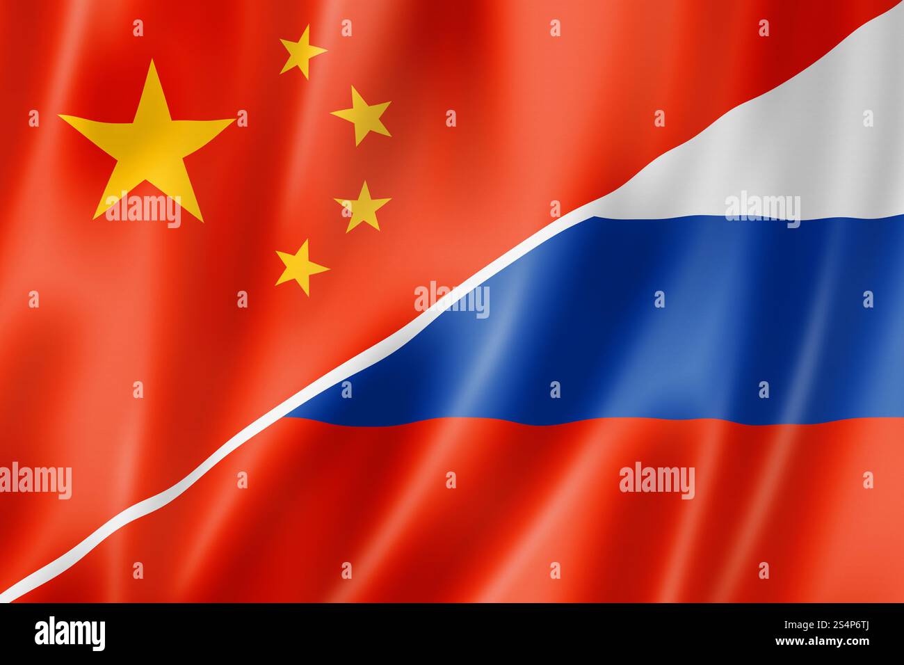 Miscelato a Cina e Russia bandiera, tridimensionale, rendering immagine Foto Stock