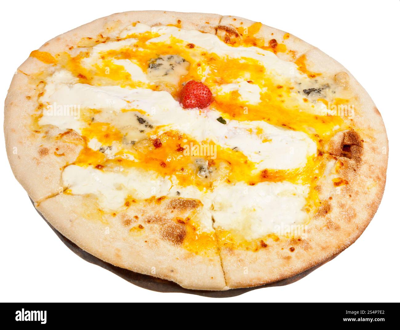 Pizza italiana Quatro formaggi isolati su sfondo bianco Foto Stock