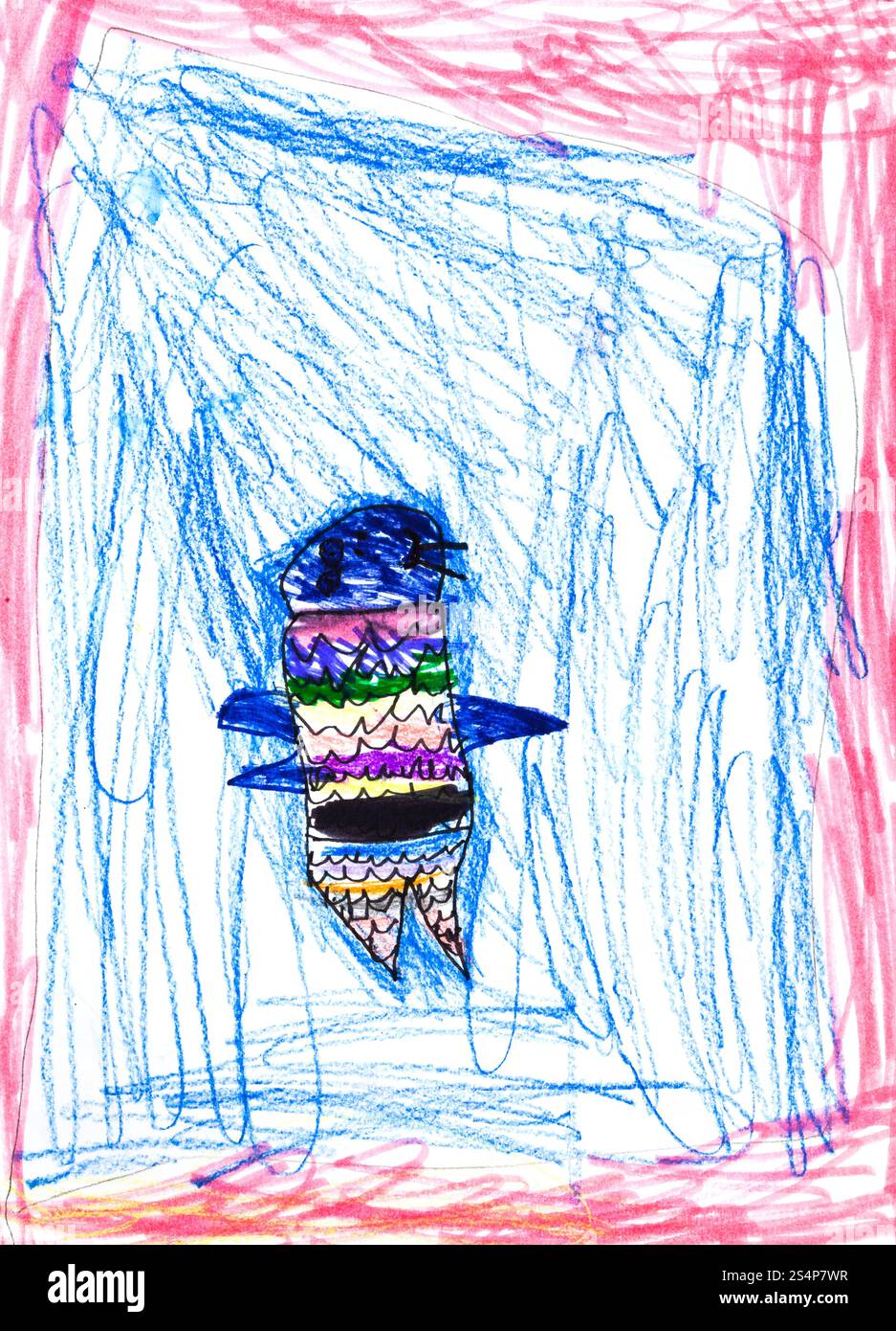 disegno per bambini - uccello astratto con piccole ali Foto Stock