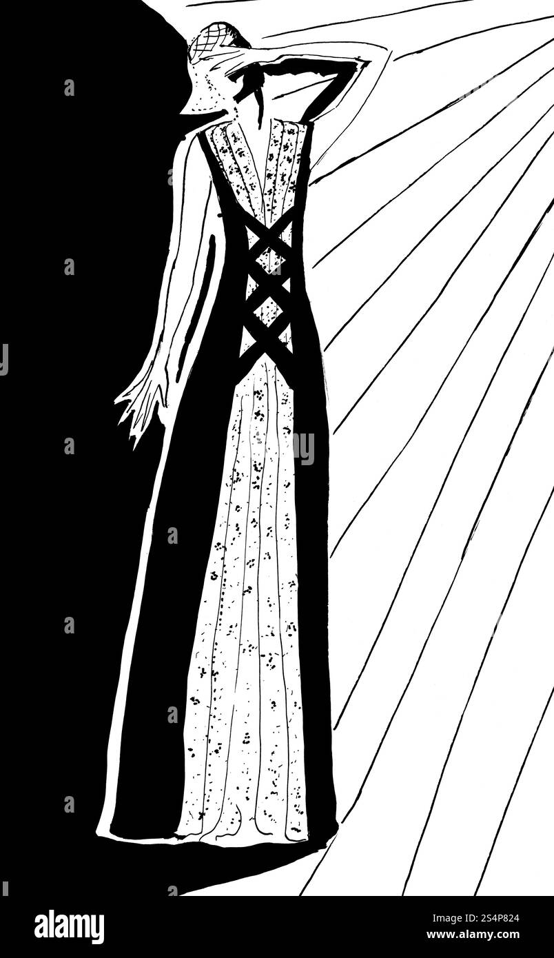 La moda del XX secolo - ragazza in lunghi abiti estivi per camminare in 30 anni Foto Stock