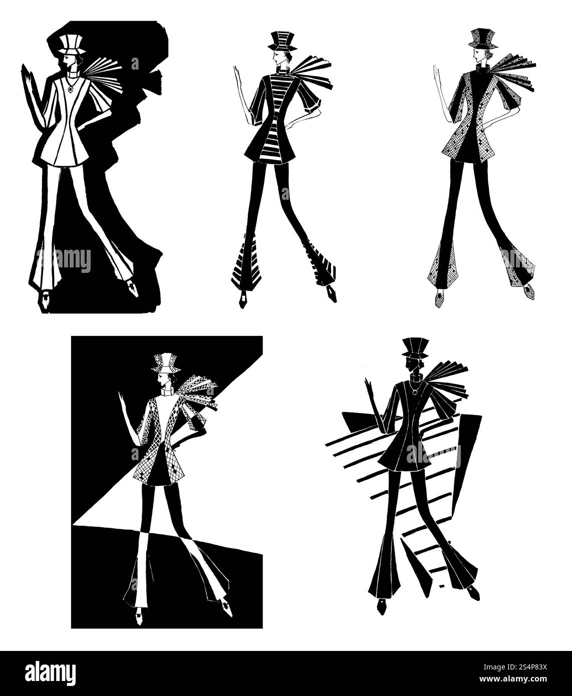 Schizzo di Moda modello - insieme di texture di femmina pantaloni completo tuta Foto Stock