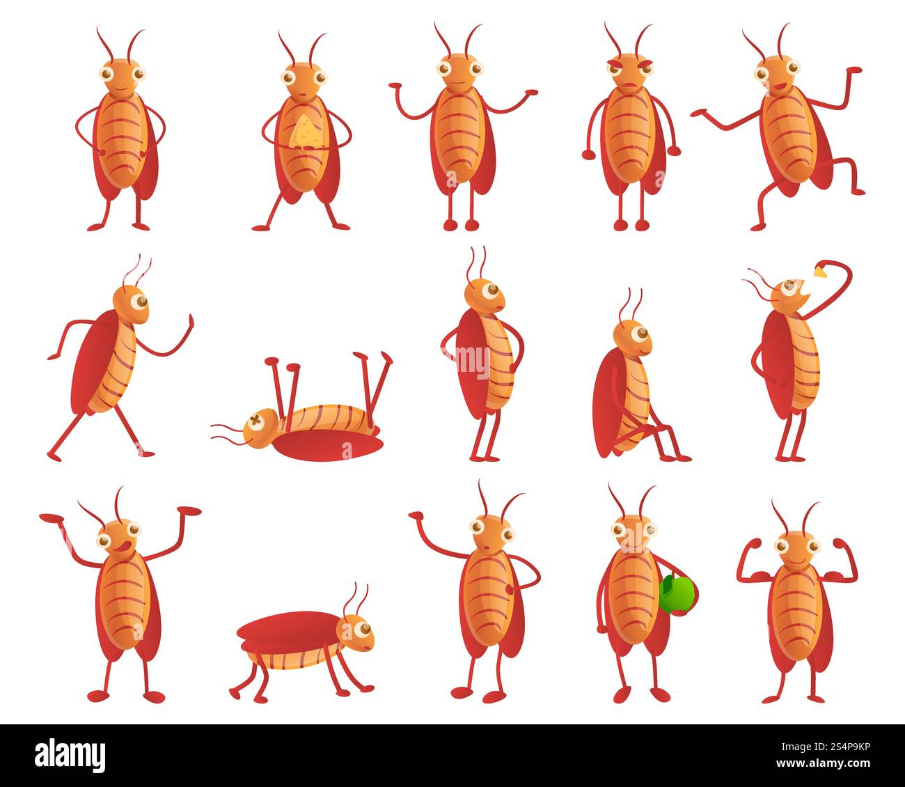 Set icone scarafaggio. Set di cartoni animati di icone vettoriali scarafaggi per il web design. Set di icone scarafaggi, stile cartoni animati Illustrazione Vettoriale