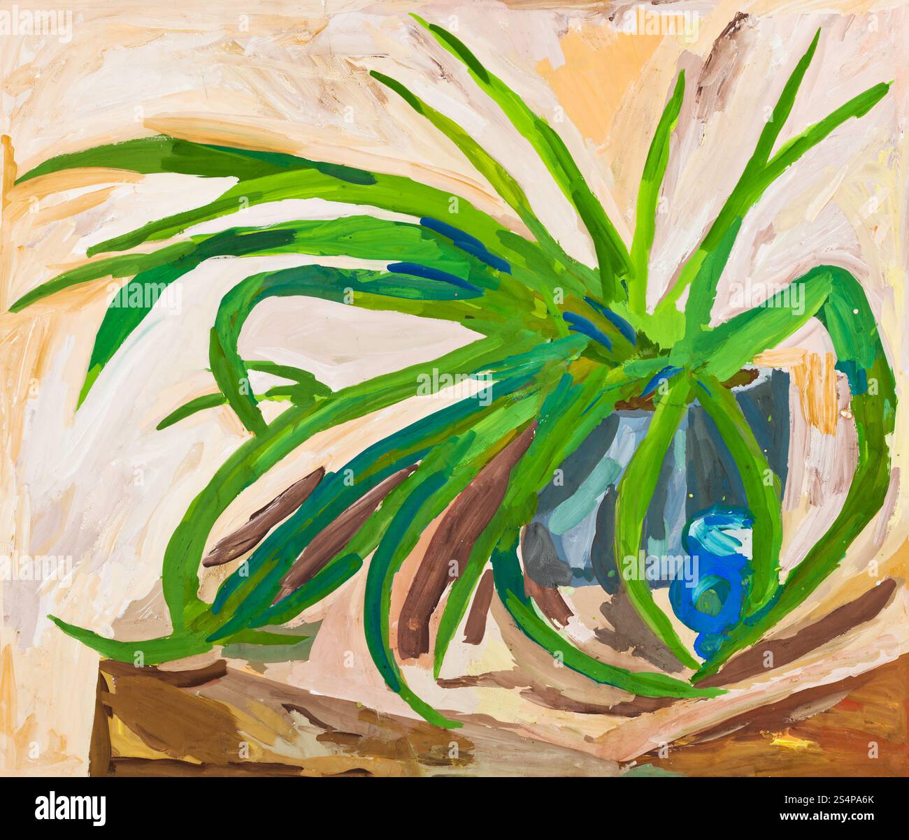 Bambini disegno - lungo il verde delle foglie della pianta per interni Foto Stock