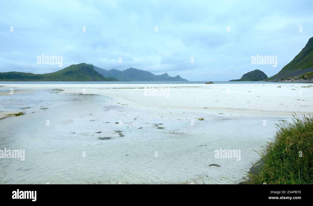 Haukland beach estate vista serale (Norvegia, Isole Lofoten). Foto Stock
