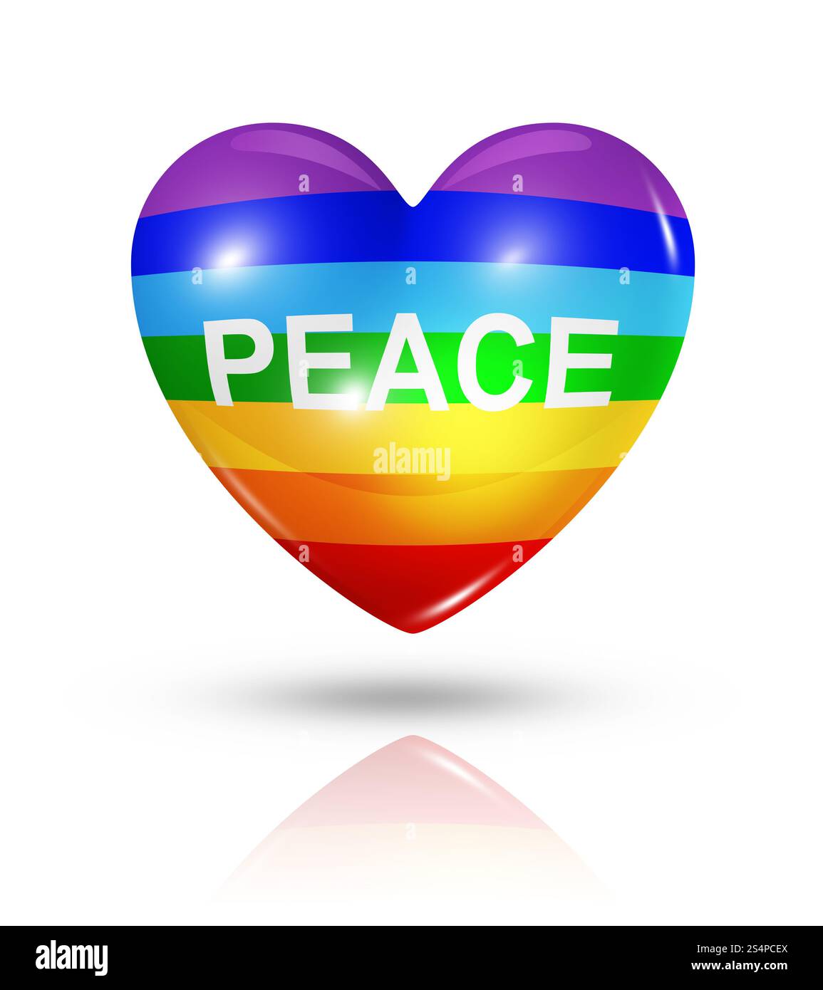 Amore simbolo di pace. 3D cuore arcobaleno icona bandiera isolato su bianco con tracciato di ritaglio Foto Stock