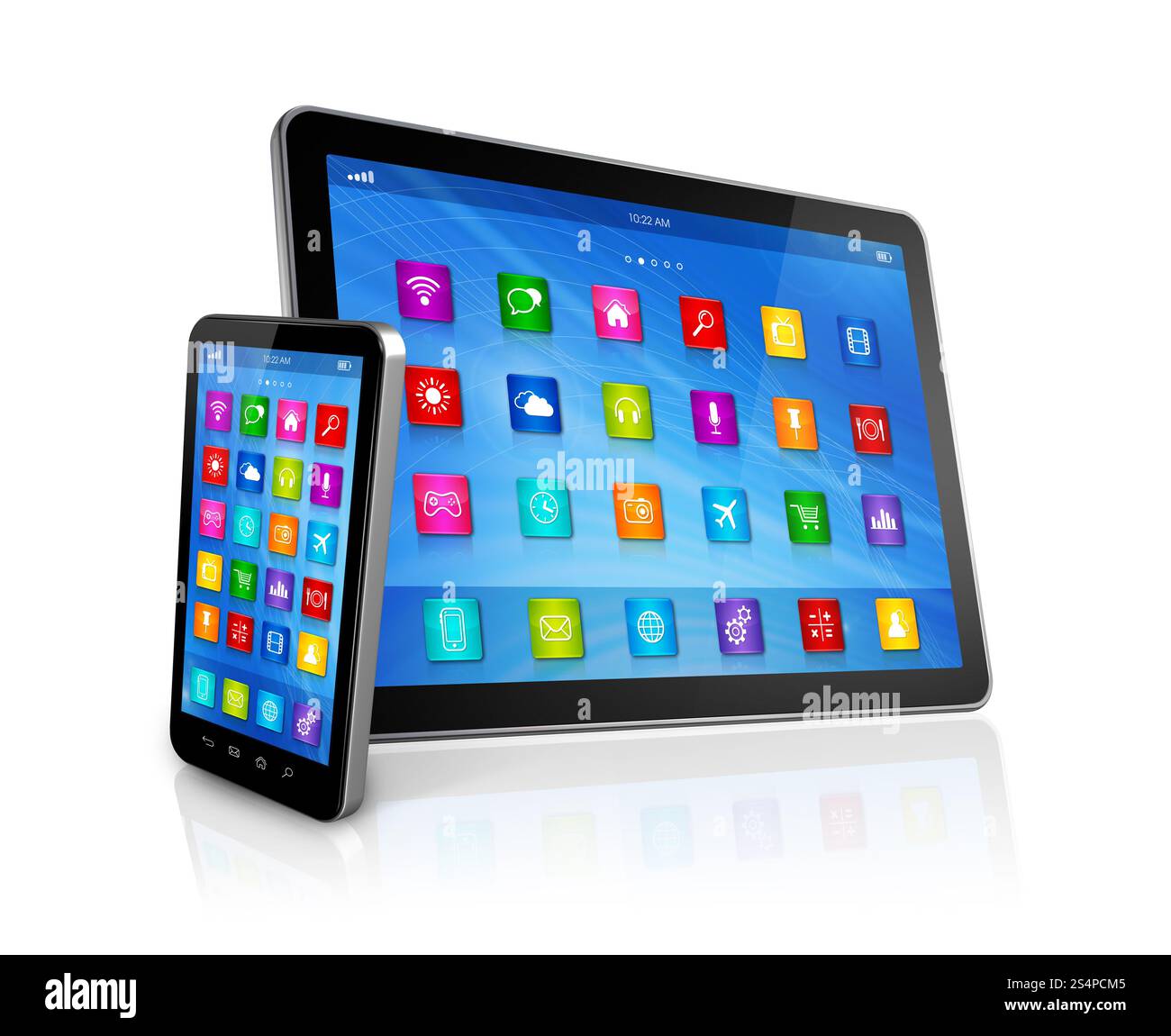 Smartphone 3D e computer tablet digitale isolati su bianco. Smartphone e computer tablet digitale Foto Stock