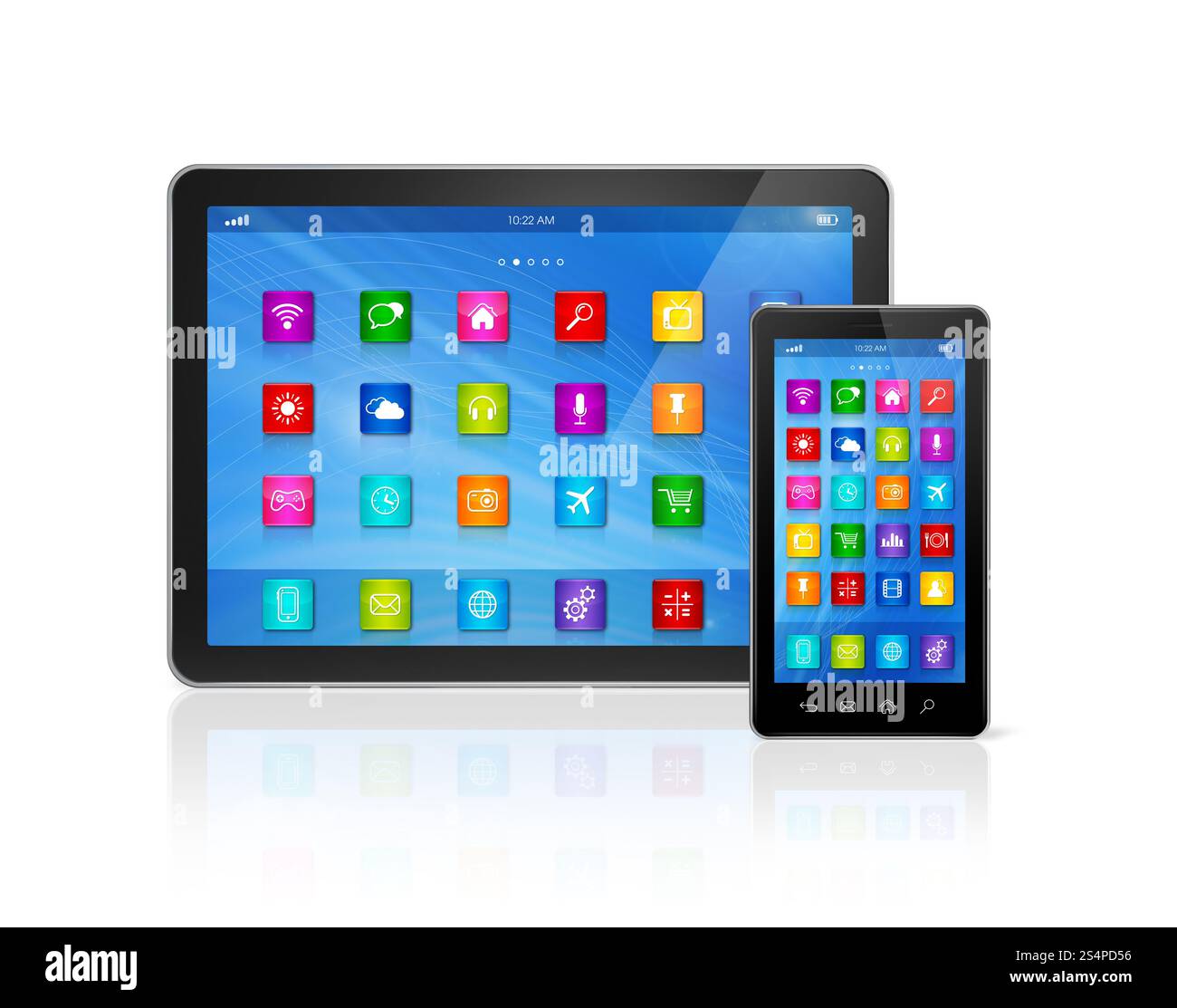 Smartphone 3D e computer tablet digitale isolati su bianco con percorso di ritaglio. Smartphone e computer tablet digitale Foto Stock