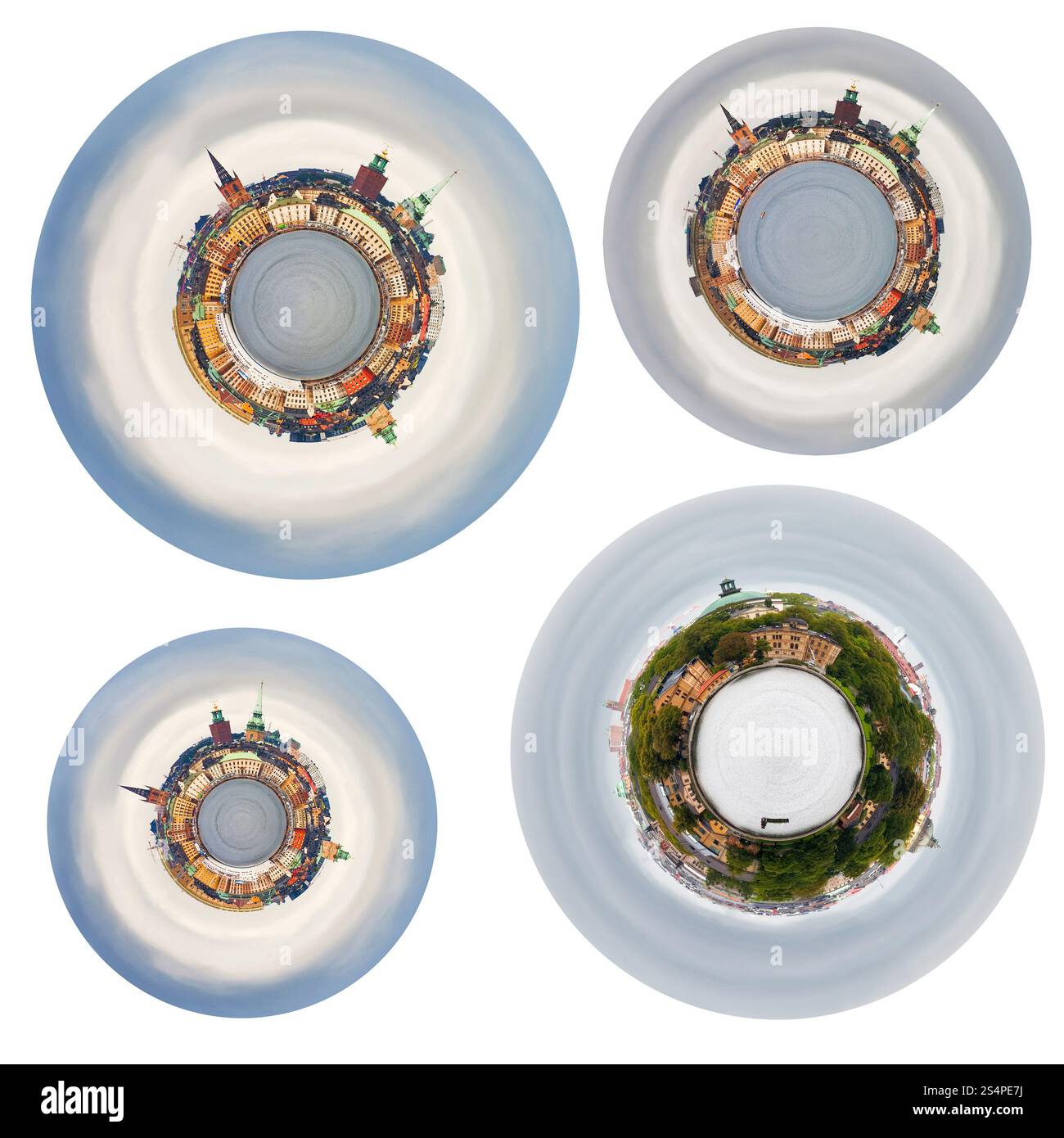 Set di panorami sferici della città di Stoccolma da Strommen bay, Svezia Foto Stock