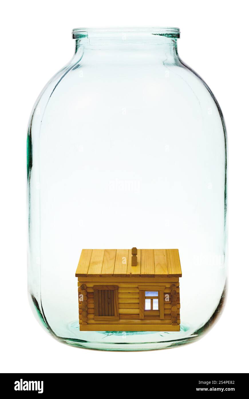 Rural casa in legno in grande open vasetto in vetro Foto Stock