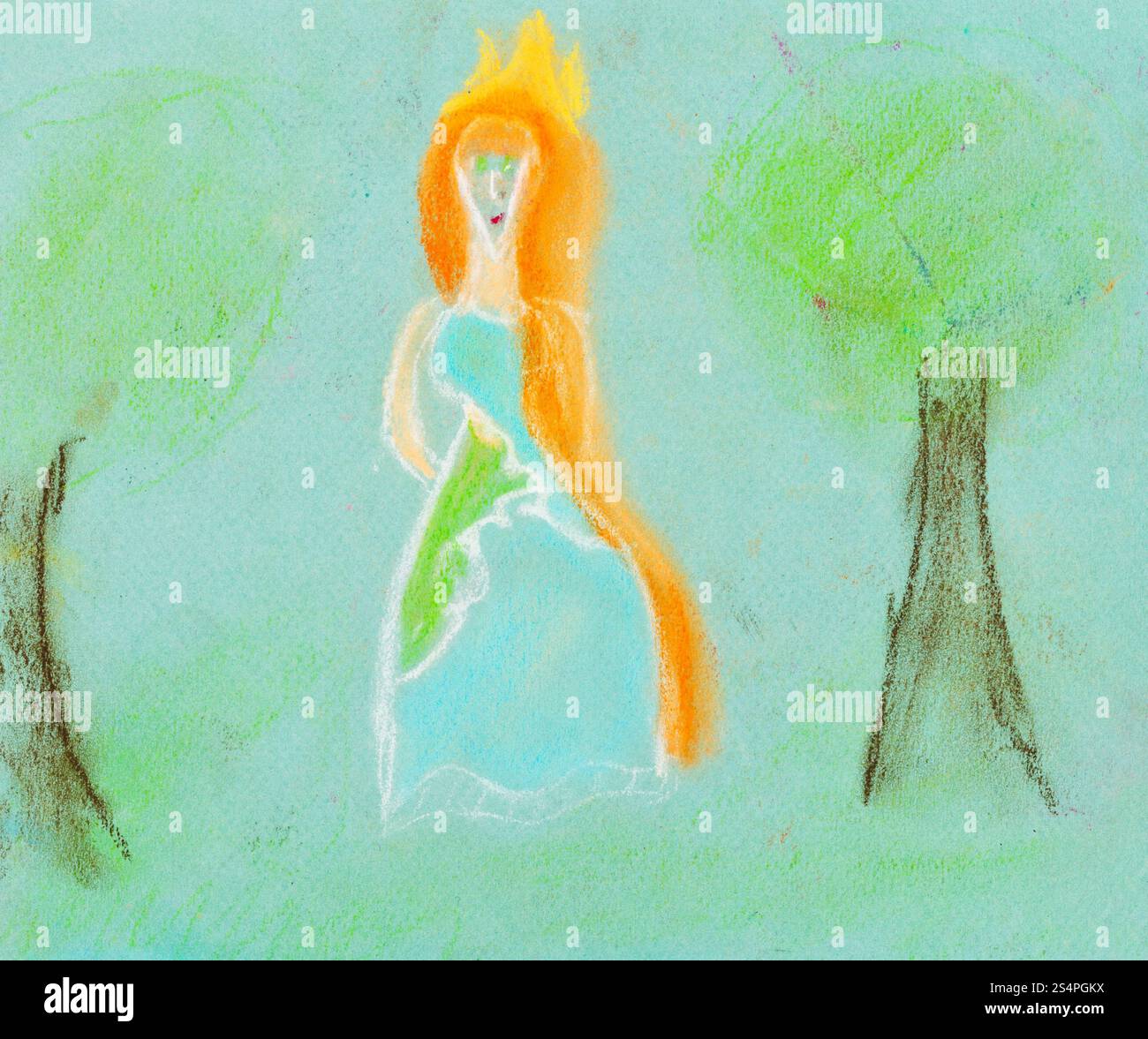 Bambini disegno - princess passeggiate nel verde della foresta Foto Stock