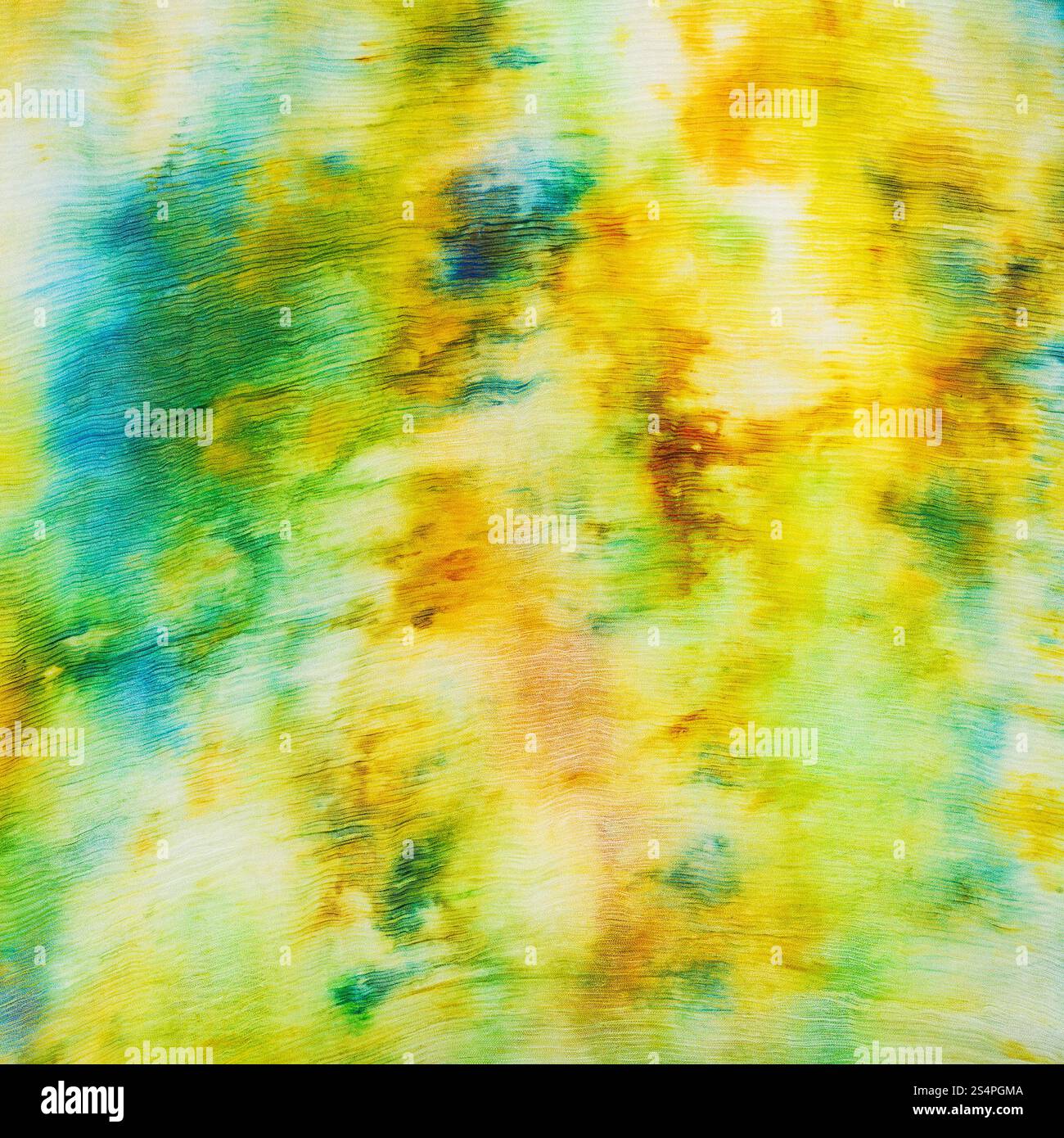 Il batik - abstract giallo e verde dipinto di macchie su tessuti di seta Foto Stock