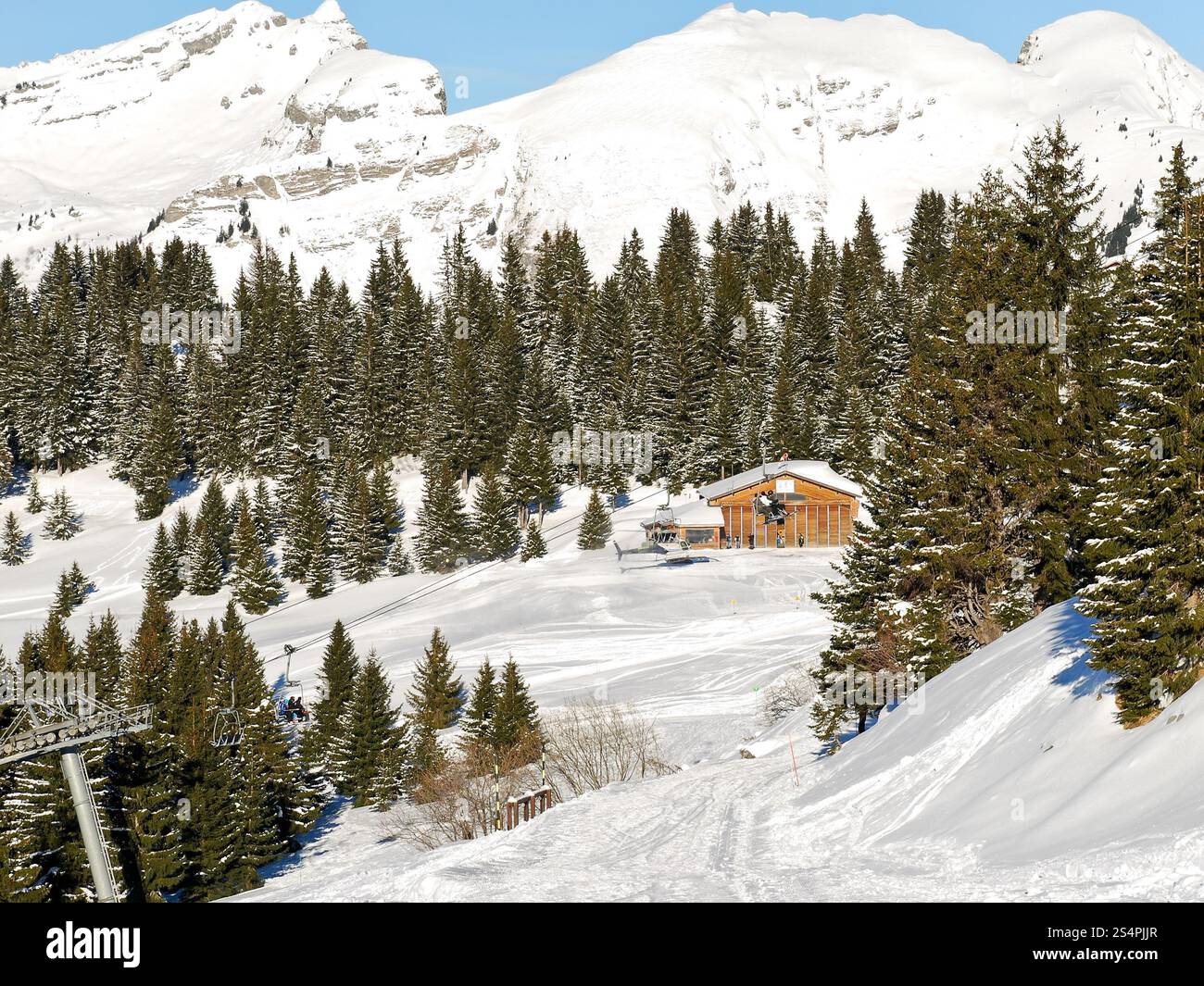 Vista della zona sciistica di Portes du Soleil regione, Morzine - Avoriaz, Francia Foto Stock