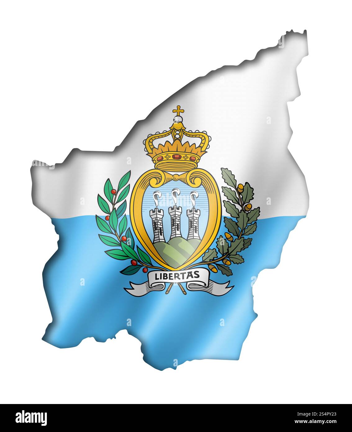 San Marino bandiera mappa tridimensionale, rendering isolato su bianco Foto Stock