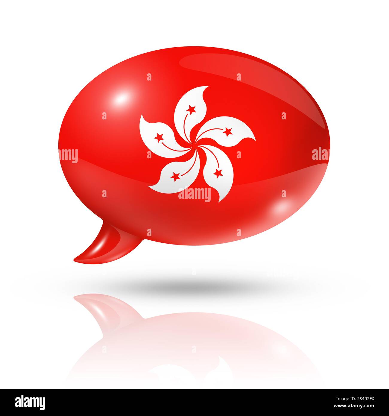 Bandiera tridimensionale di Hong Kong in una bolla di discorso isolata sul bianco con percorso di ritaglio. Bolla di discorso della bandiera di Hong Kong Foto Stock