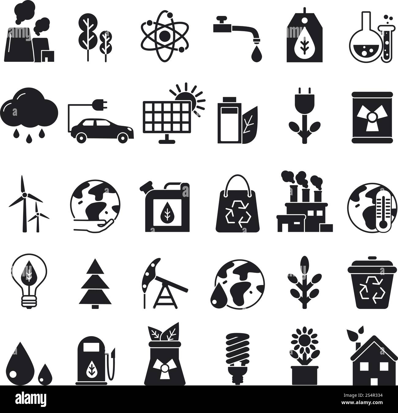 Icone monocromatiche per ecologia. Immagini vettoriali bioenergia rinnovabile, pannelli solari e illustrazione a olio. Icone monocromatiche per ecologia. Immagini vettoriali Illustrazione Vettoriale