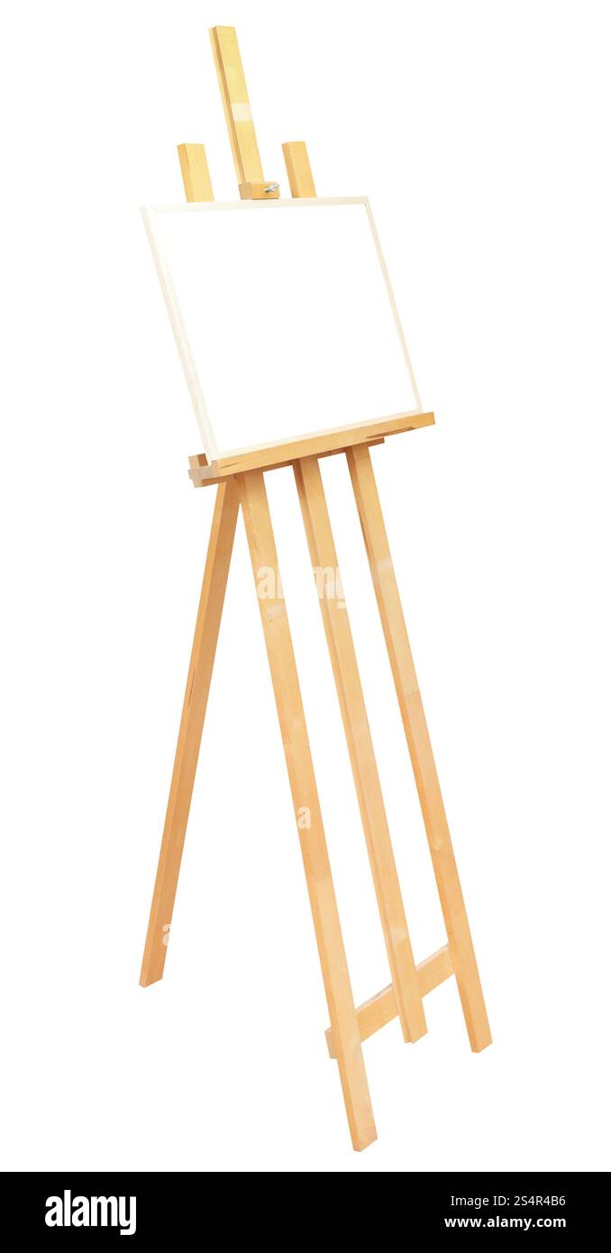 Cavalletto di grandi dimensioni con Picture Frame con tagliare tela isolati su sfondo bianco Foto Stock