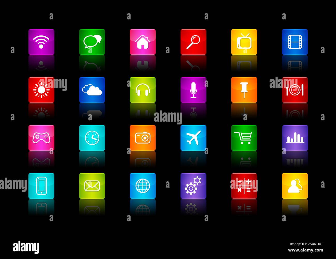 Raccolta icone desktop. Isolato su sfondo nero. Raccolta icone desktop Foto Stock