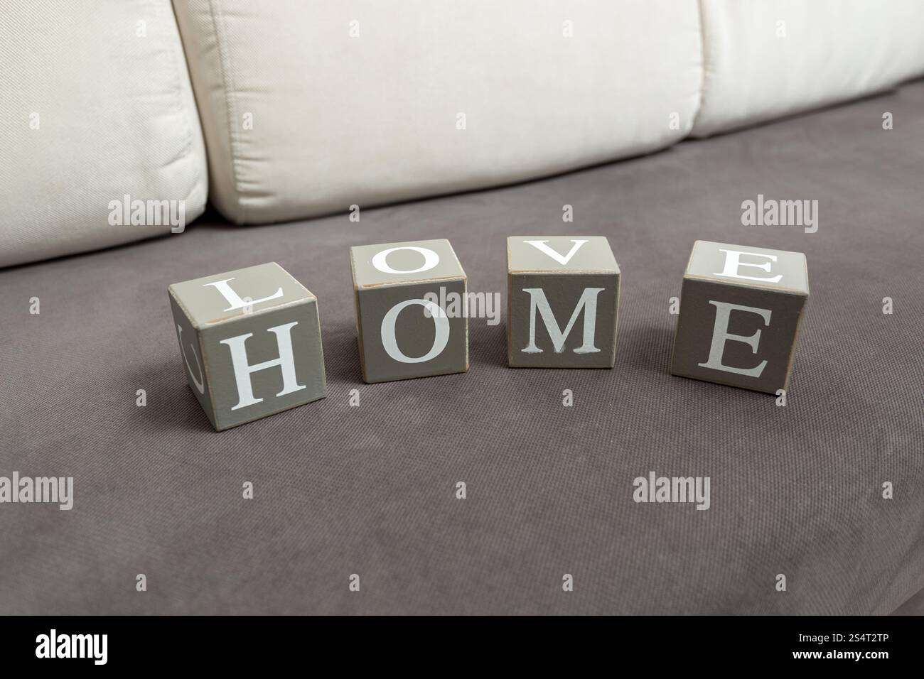 Foto concettuale della parola casa e amore scritto sul giocattolo di mattoni Foto Stock