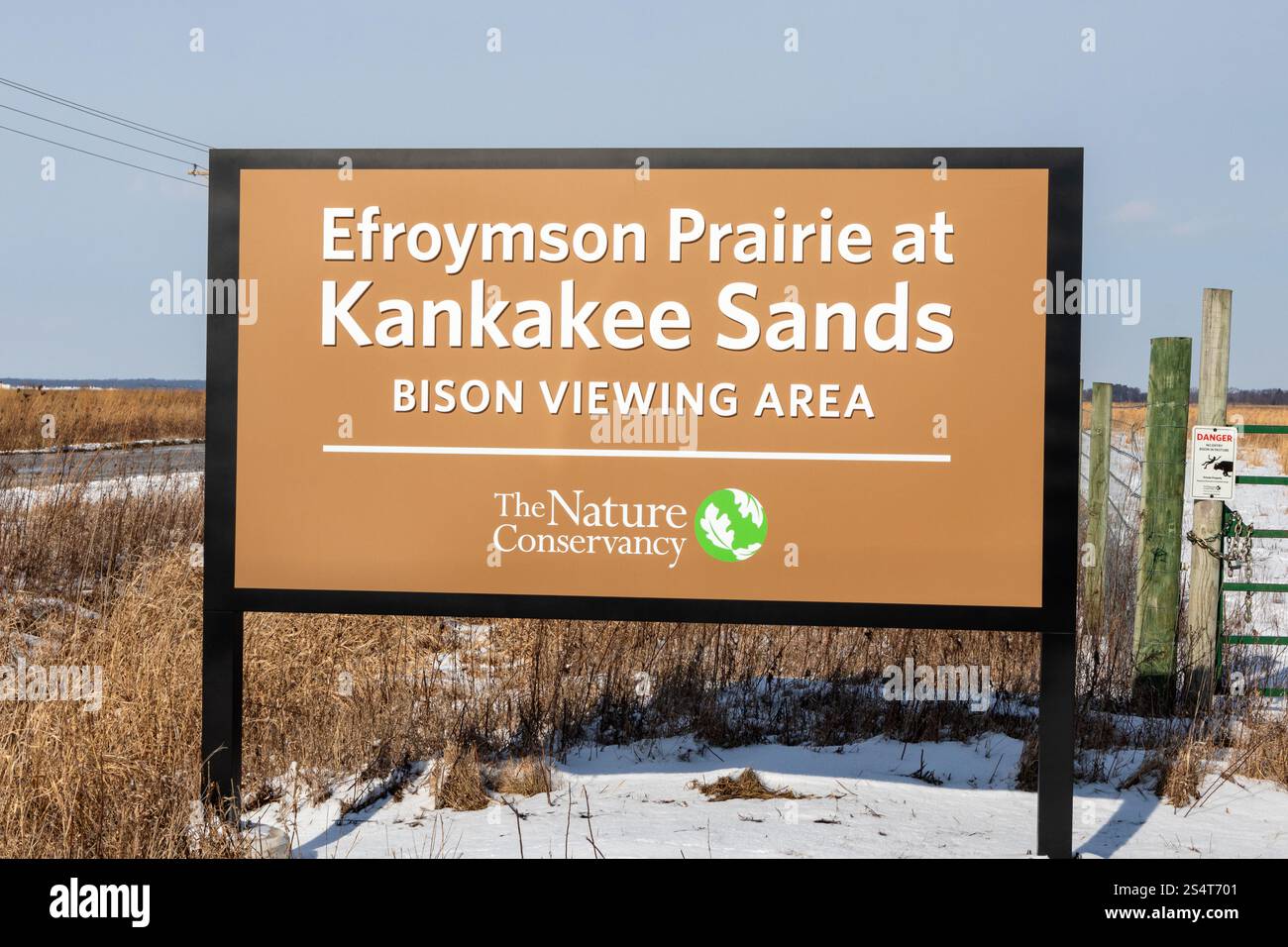 Efroymson Prairie a Kankakee Sands Bison cartello di osservazione in Marocco, Indiana Foto Stock