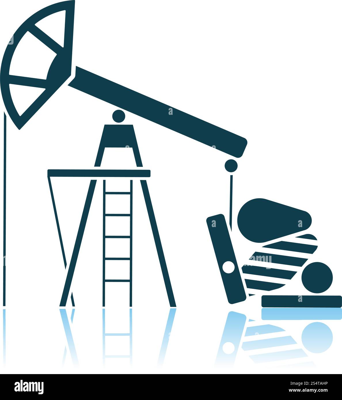 Pompa olio e la relativa icona. Ombra di Design di riflessione. Illustrazione Vettoriale. Illustrazione Vettoriale