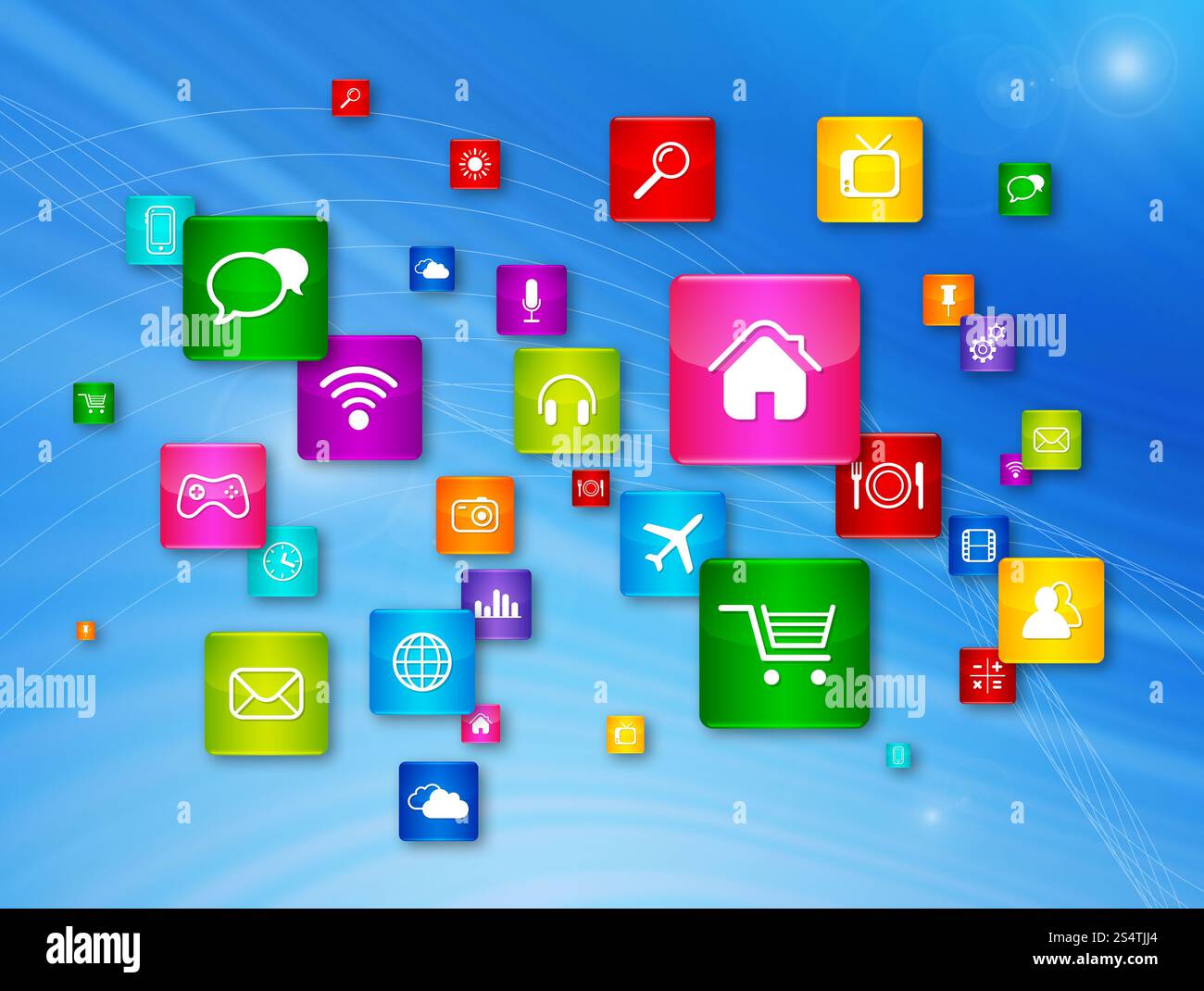 Flying Desktop Icons. Concetto di cloud computing. Flying Desktop Icons Foto Stock
