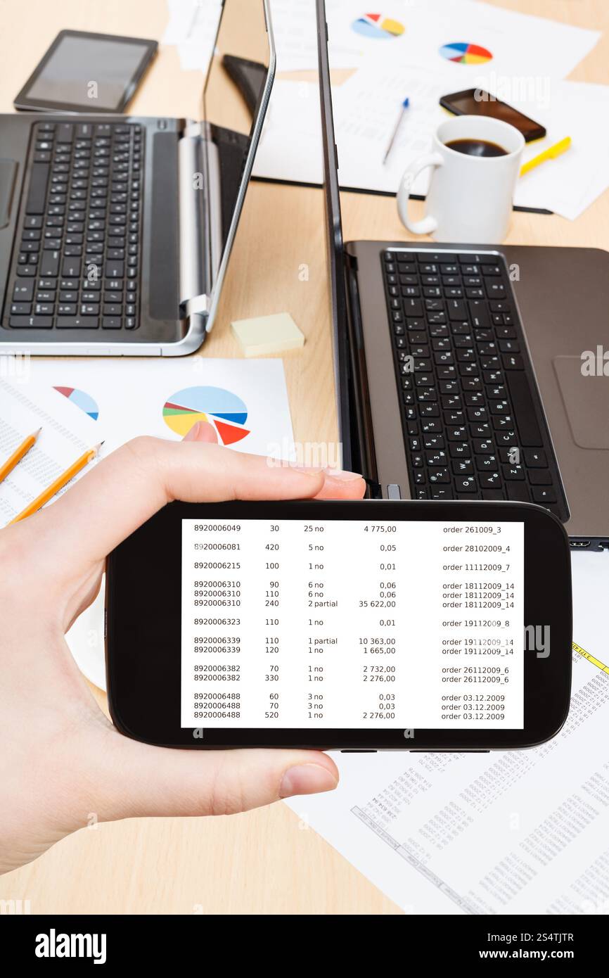 Il concetto di business - La spia di ripresa dei dati aziendali durante la pausa caffè Foto Stock