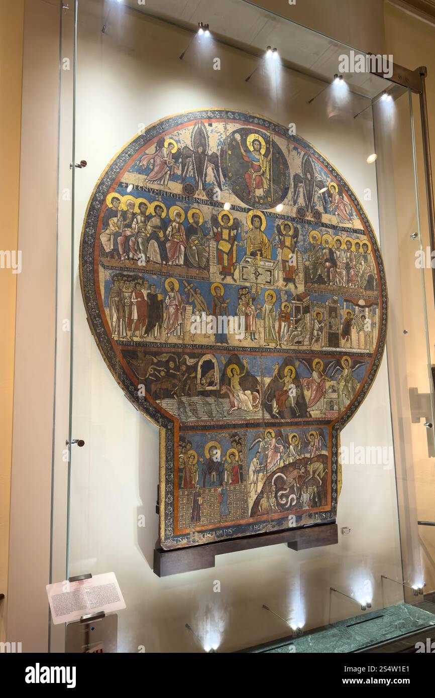 Il giudizio universale nella Pinacoteca dei Musei Vaticani, città del Vaticano, Roma, Italia. Intorno all'XI secolo. Firmato da Nicolaus & Joannes. Foto Stock