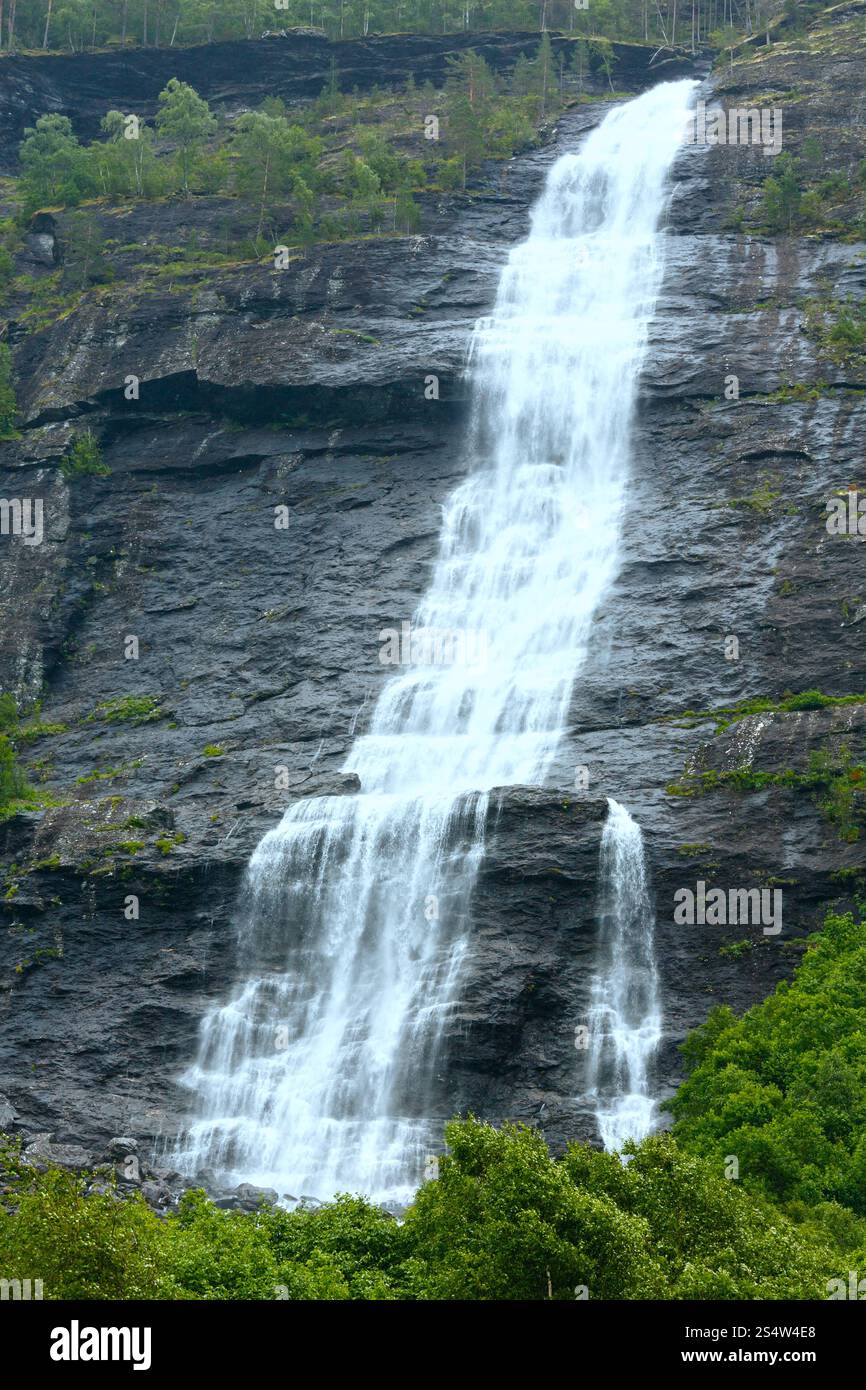 Cascata in montagna d'estate (Norvegia) Foto Stock