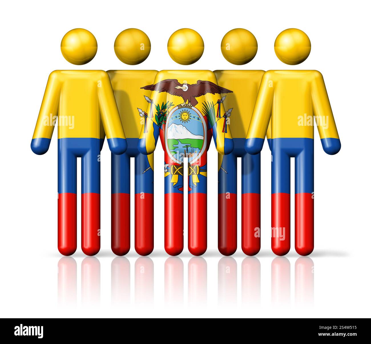 Bandiera dell'Ecuador sulla figura del bastone - simbolo della comunità nazionale e sociale icona 3D. Bandiera dell'Ecuador sulla figura del bastone Foto Stock