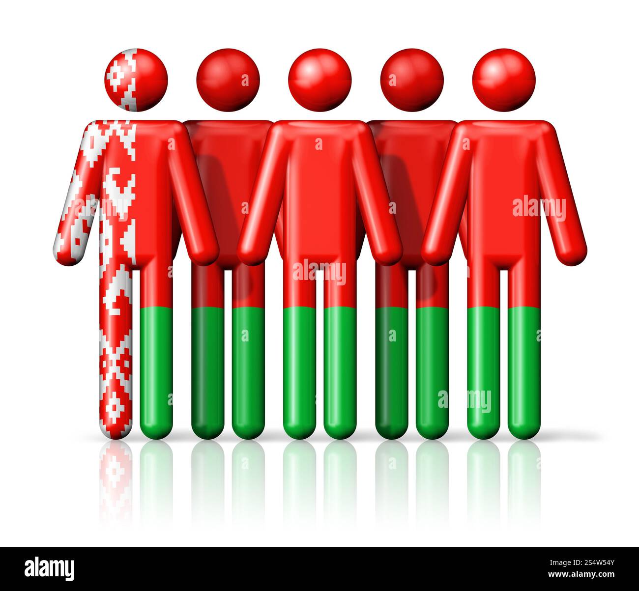 Bandiera della Bielorussia sulla figura del bastone - simbolo della comunità nazionale e sociale icona 3D. Bandiera della Bielorussia sul bastone Foto Stock