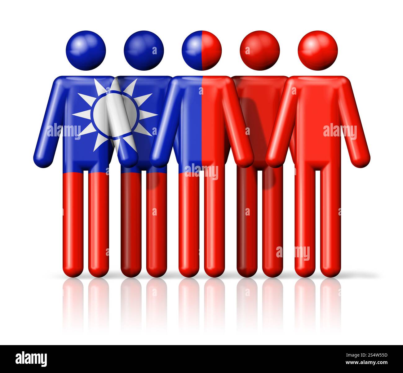 Bandiera di Taiwan sulla figura del bastone - simbolo della comunità nazionale e sociale icona 3D. Bandiera di Taiwan sulla figura del bastone Foto Stock