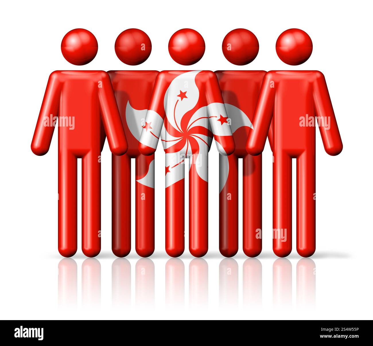 Bandiera di Hong Kong sulla figura del bastone - simbolo della comunità nazionale e sociale icona 3D. Bandiera di Hong Kong sul bastone Foto Stock