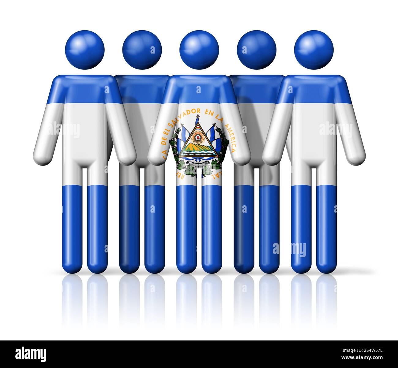 Bandiera di El Salvador sulla figura del bastone - simbolo della comunità nazionale e sociale icona 3D. Bandiera di El Salvador sul bastone Foto Stock