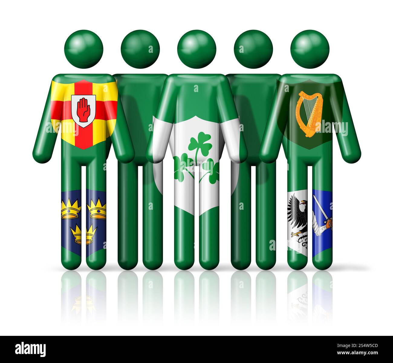 Bandiera d'Irlanda - IRFU sulla figura del bastone - icona 3D simbolo della comunità nazionale e sociale. Bandiera d'Irlanda - IRFU sulla figura dell'avambraccio Foto Stock