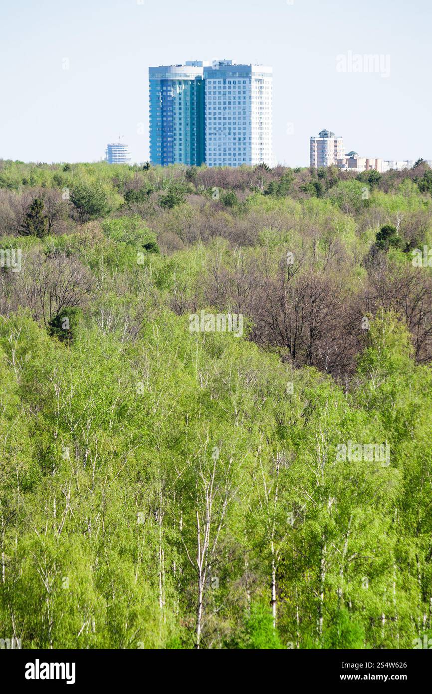 Casa appartamento moderno e foresta verde nella giornata di primavera Foto Stock