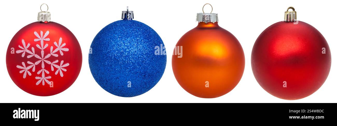 Decorazioni di Natale - set di varie vetro palle di Natale isolato su sfondo bianco Foto Stock