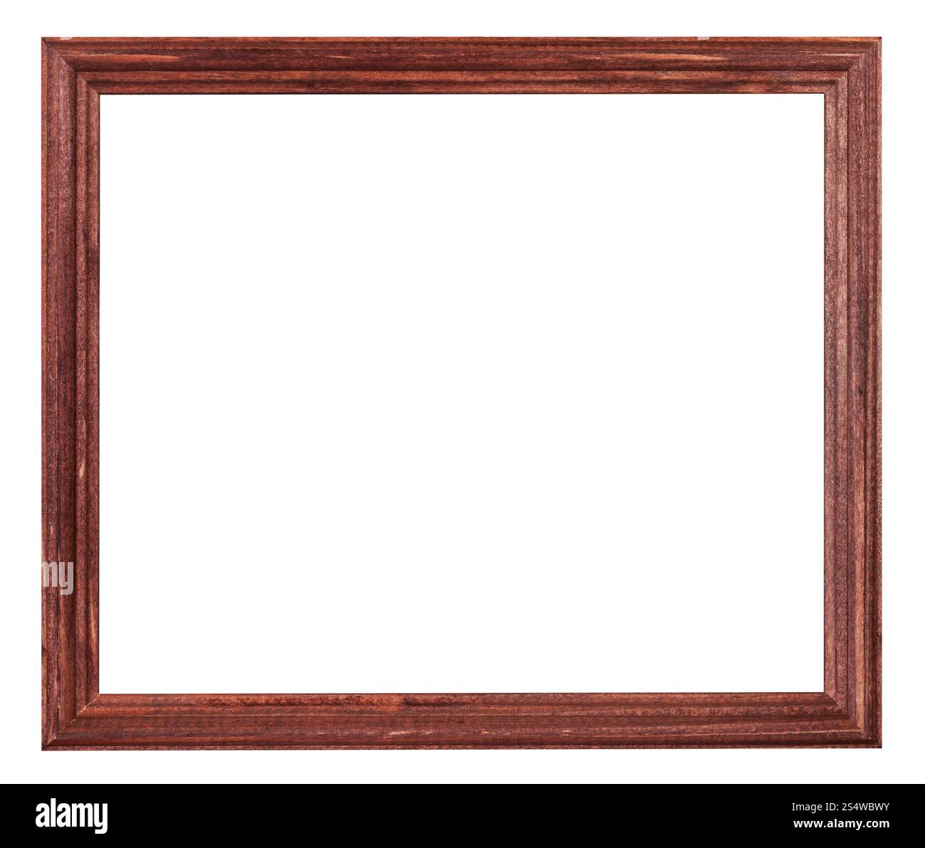 Rosso marrone dipinto di stretta di legno picture frame con ritagliato uno spazio vuoto isolato su sfondo bianco Foto Stock