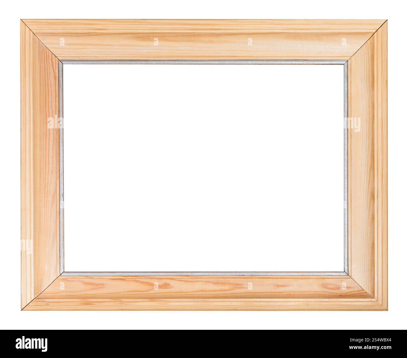 Ampia semplici di legno picture frame con ritagliato uno spazio vuoto isolato su sfondo bianco Foto Stock