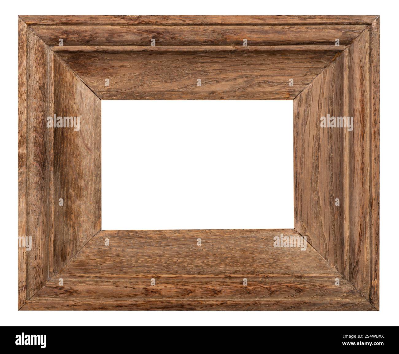 Ampia in legno di quercia picture frame con ritagliato uno spazio vuoto isolato su sfondo bianco Foto Stock
