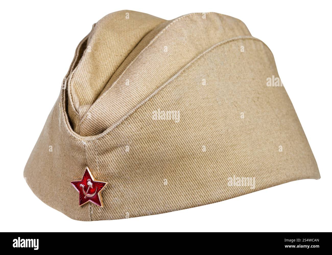 Campo militare con cappuccio rosso sovietica star sign isolati su sfondo bianco Foto Stock