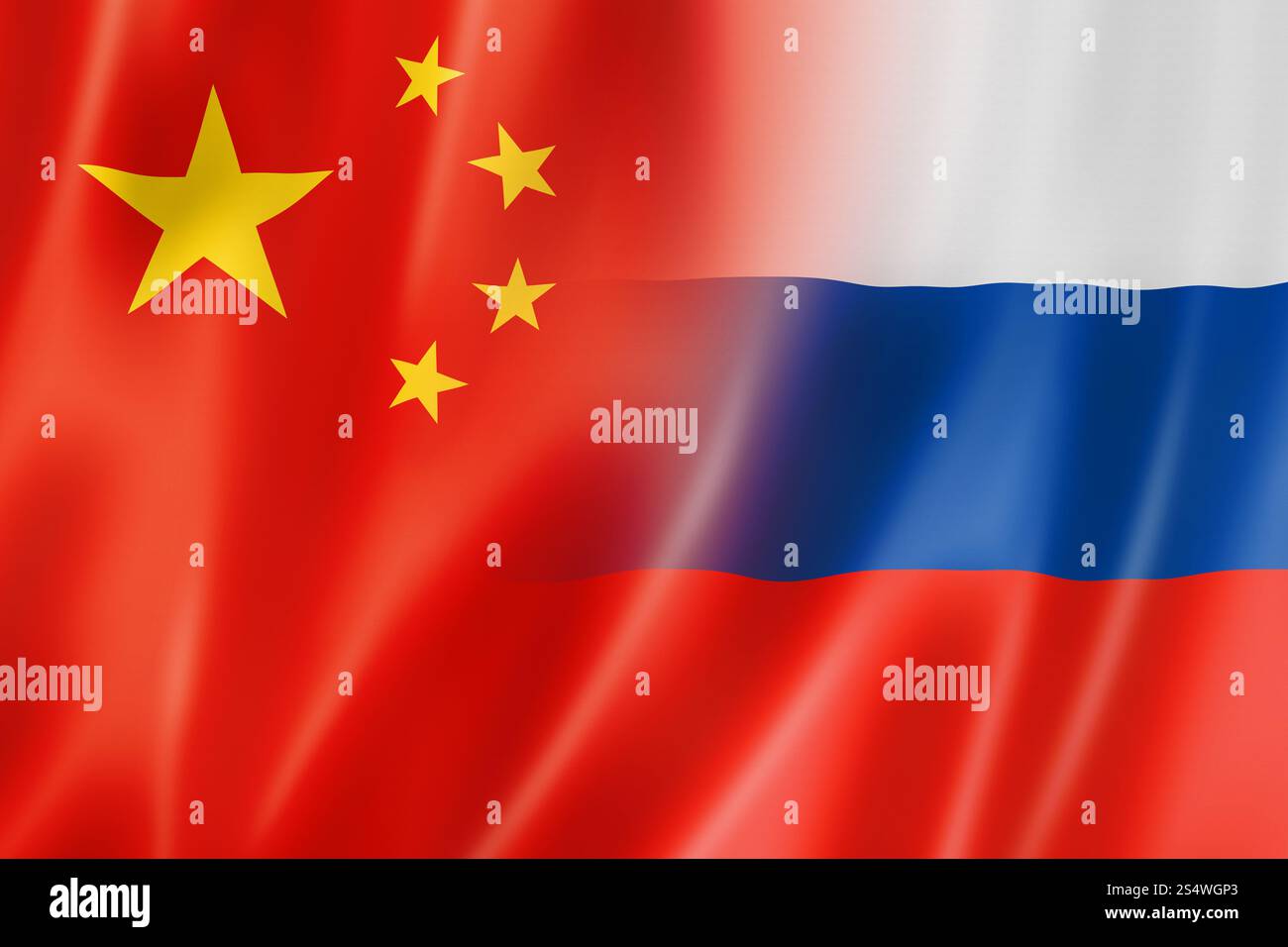 Miscelato a Cina e Russia bandiera, tridimensionale, rendering immagine Foto Stock