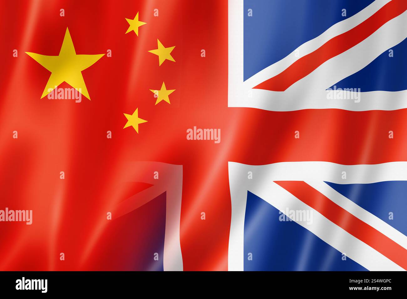 Miscelati Cina e Regno Unito bandiera, tridimensionale, rendering immagine Foto Stock